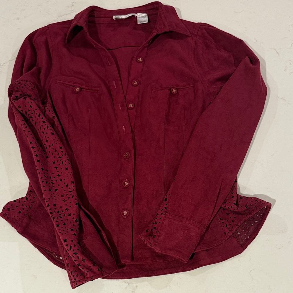 In Earnest Burgundy by Byron Lars Button Down Shirt with Cutout Accents